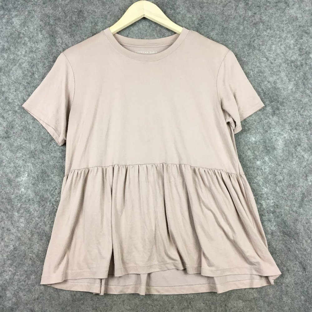 American Eagle Outfitters Short Sleeve Peplum Tee in Dusty Pink